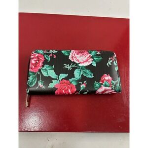 Floral Wallet Womens Black Pink Red Roses Zipper Clutch‎ Purse Organizer Gift